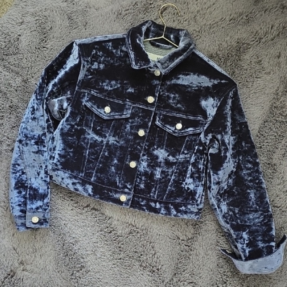 Topshop MOTO Rare Velvet Jean Jacket - Dark Blue Sz 6 - Picture 4 of 7